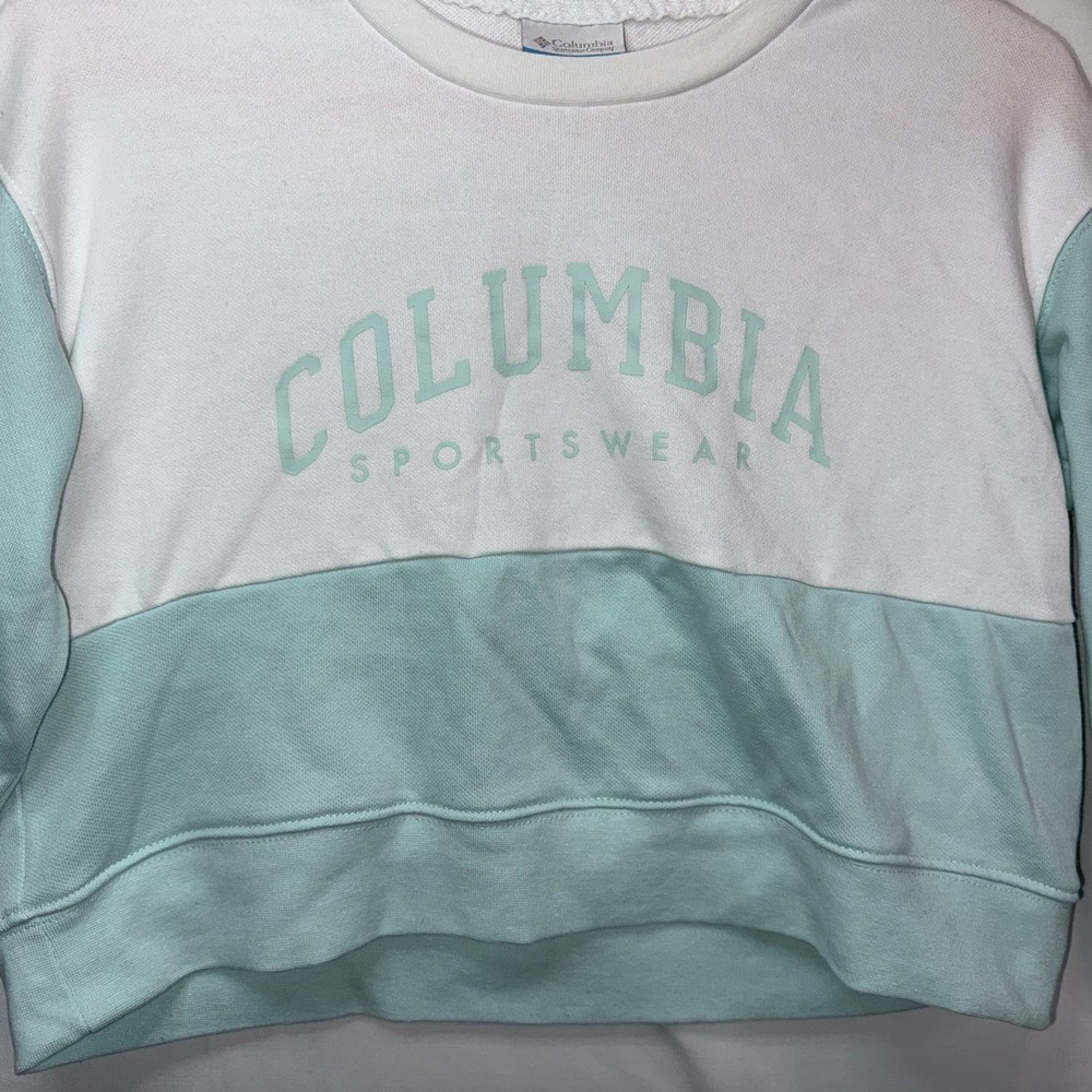 Columbia Colorblock Logo Crewneck Fleece Pullover Sweatshirt Women's XS Cropped - Picture 5 of 8